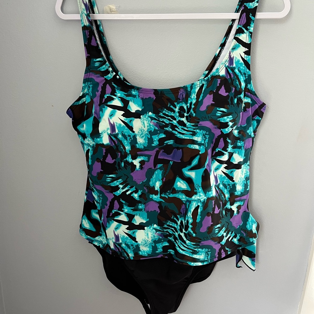 Green and Purple Abstract One-Piece‎ Swimsuit